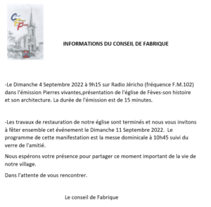 Annonce Conseil de Fabrique Radio Jericho